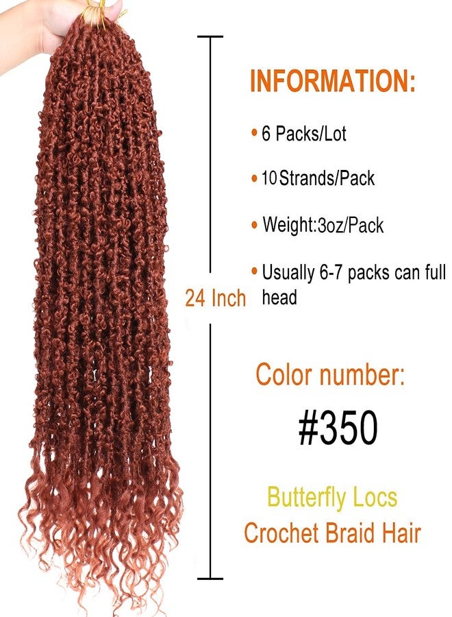 ZRQ 24 Inch 6 Packs Butterfly Locs Crochet Hair With Curly Ends Copper Red Goddess Locs Long Butterfly Faux Locs Ginger Distressed Butterfly Locs Synthetic Hair (24 Inch, 350#) - Image 3