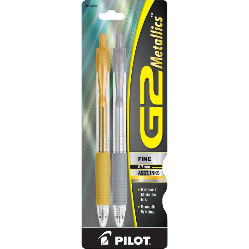 Pilot, G2 Metallics Gel Roller Pens, Fine Point 0.7 mm, Gold & Silver, Pack of 2 - Image 1