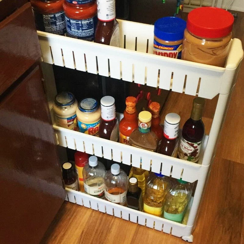 JIGVA Space Saving Storage Rack Premium Plastic 3 Steps Kitchen Stand Rack Basket for Office Use Fruits Onion Potato Vegetables and Sabaji Basket Vegetable Stand Color May Vary - Image 5