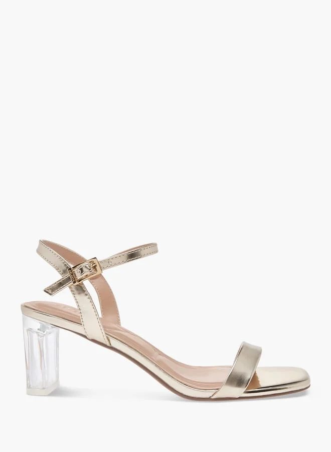 Celeste Womenâ€™s Solid Sandals with Block Heels and Buckle Closure