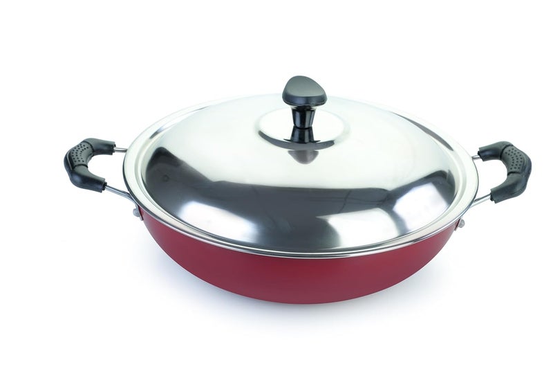 Crystal Vivid Series Induction Bottom Non-Stick Cookware Set, 2 Pcs, Maroon | Tawa 250 mm | Kadai 240 mm with Steel Lid | 2.6 mm thickness| 3 layer Non stick Coating | Metal Spoon Friendly | PFOA Free - Image 3