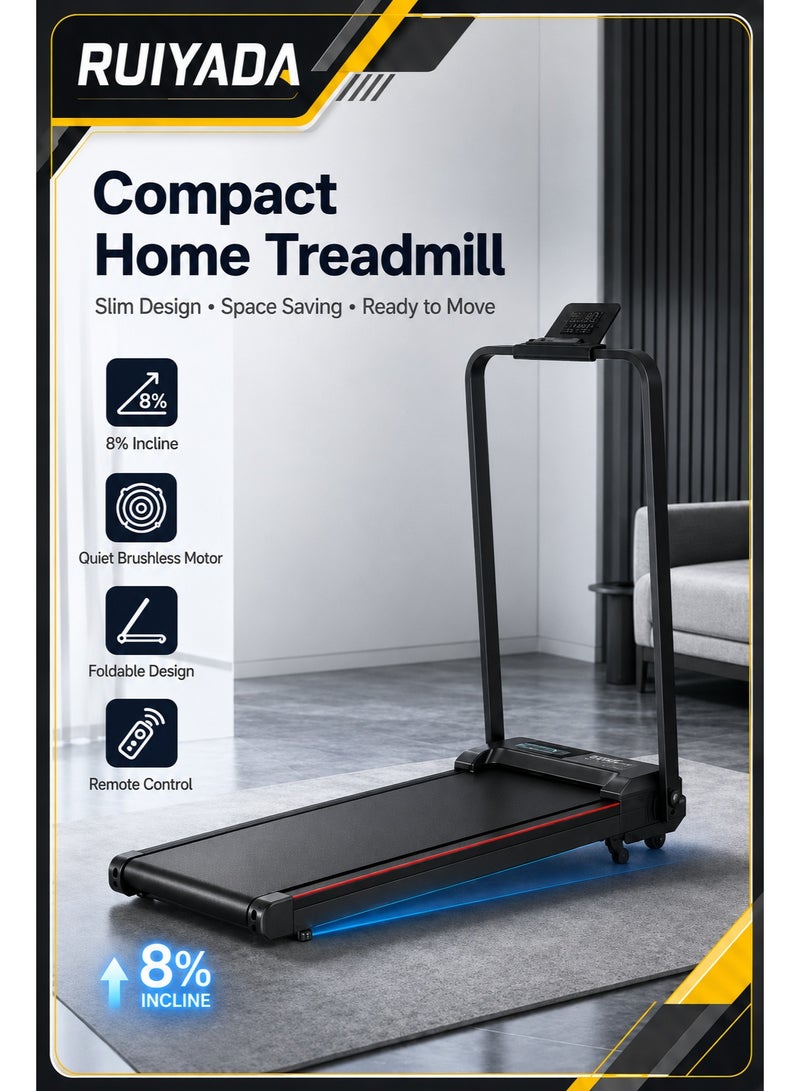 RUIYADA Walking Pad Treadmill for Home, 2-in-1 Smart Walking Pad with Incline & Detachable Handle, Folding Treadmill 2.0HP Quiet Motor & Speaker, 220LB Capacity Home Treadmills - Image 1