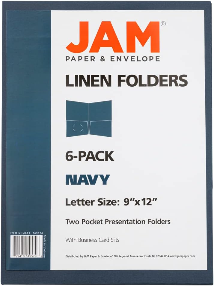 JAM Paper Two Pocket Textured Linen Presentation Folders - Letter Size Business Folder - Navy Blue - Bulk 50/Box - Image 4