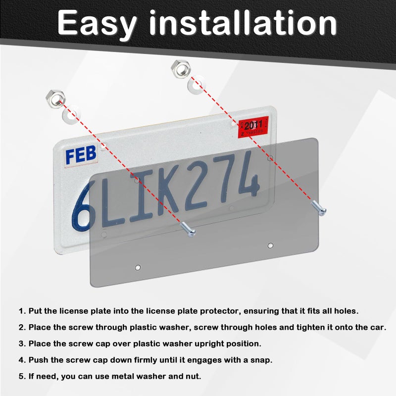 Wanheart Flat License Plate Cover Set 2 Pack Clear â€“ Frameless ABS Protector for Standard 12Ã—6 US Plates, Scratch UV Resistant Plate Cover with Screws Caps, Front Rear Car Accessories (Gray) - Image 4
