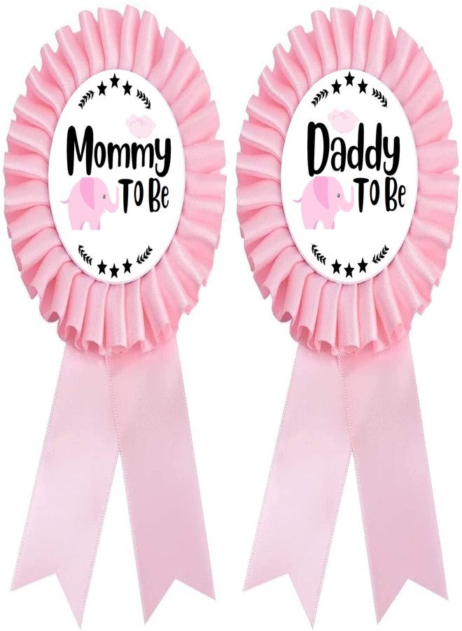 PATICARRY HAPPYLAND Baby Girl Shower Decorations Pink Baby Elephant Set Tinplates Badge Mommy to Be and Daddy to Be Baby Shower - Image 1