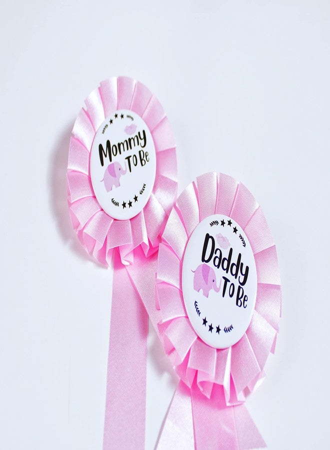 PATICARRY HAPPYLAND Baby Girl Shower Decorations Pink Baby Elephant Set Tinplates Badge Mommy to Be and Daddy to Be Baby Shower - Image 2