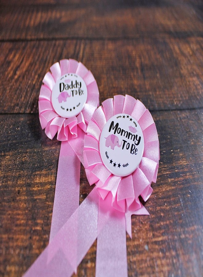 PATICARRY HAPPYLAND Baby Girl Shower Decorations Pink Baby Elephant Set Tinplates Badge Mommy to Be and Daddy to Be Baby Shower - Image 3