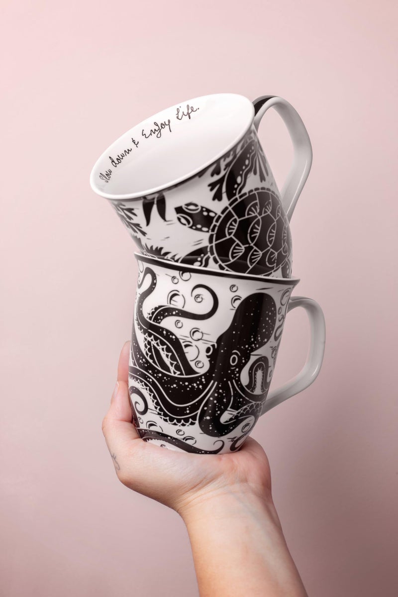 Karma Gifts 14 oz Black and White Boho Mug Celestial - Cute Coffee and Tea Mug - Ceramic Coffee Mugs for Women and Men - Image 5