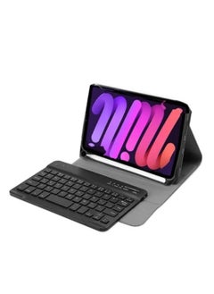 DUSALA Apple Ipad mini 6 Black English Arabic Smart Wireless Bluetooth Keyboard Case Cover With Pen Slot Black  - Image 1