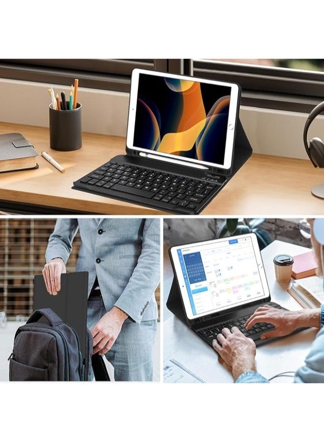 DUSALA Apple Ipad mini 6 Black English Arabic Smart Wireless Bluetooth Keyboard Case Cover With Pen Slot Black - Image 5