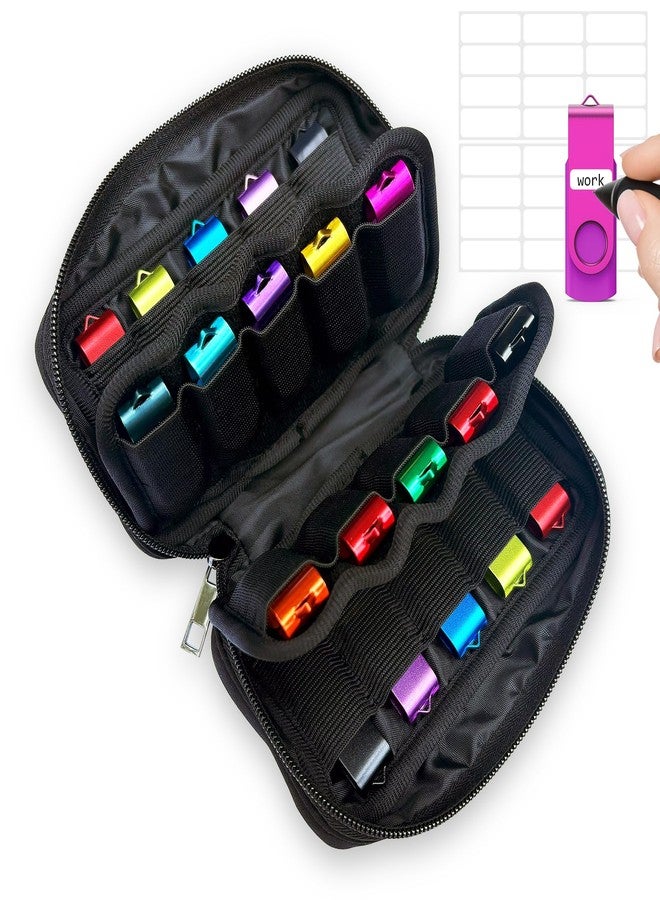 WesData USB Flash Drive Storage Case, 20 Slots Electronic Organizer, Black Carrying Case with D-Buckle, 7.1 x 3.6 inches - Image 1