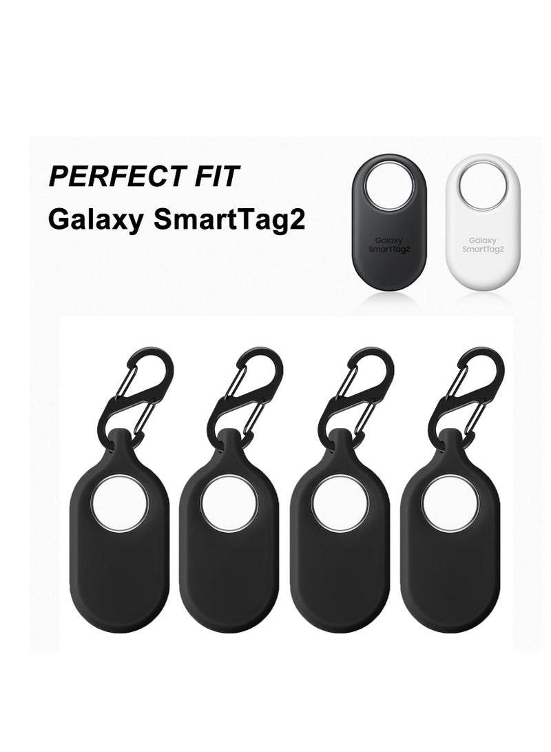 Case Fit for Samsung Galaxy SmartTag2 Case Pro, Soft Silicone Skin Cover Shock-Absorbing Protective Case with Carabiner Accessories, Robust 360° Protection, Metal Carabiner (4 Packs Black)