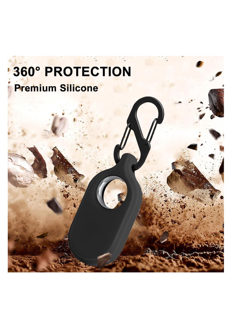 Case Fit for Samsung Galaxy SmartTag2 Case Pro, Soft Silicone Skin Cover Shock-Absorbing Protective Case with Carabiner Accessories, Robust 360° Protection, Metal Carabiner (4 Packs Black)