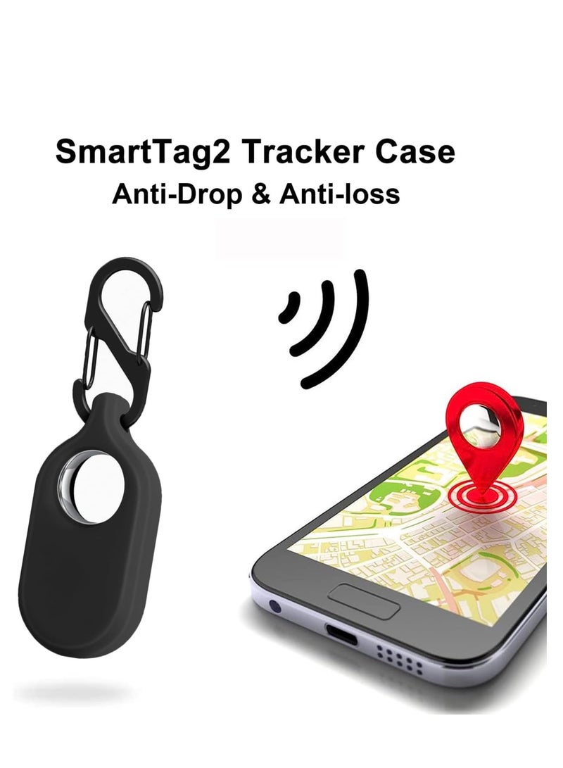 Case Fit for Samsung Galaxy SmartTag2 Case Pro, Soft Silicone Skin Cover Shock-Absorbing Protective Case with Carabiner Accessories, Robust 360° Protection, Metal Carabiner (4 Packs Black)