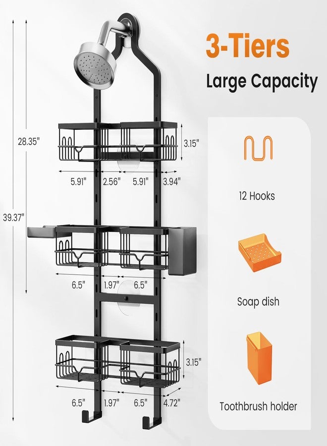 Vatex Shower Caddy Hanging Organizer, 3 Tier Adjustable Bathroom Shelves, Rustproof Over The Showerhead/Door Hanging Shelf for Inside Shower - No Drilling Shower Rack Bath Storage With Soap Holder - Image 3
