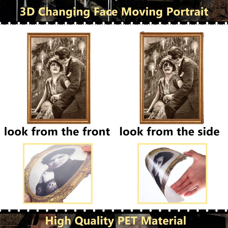 TaoBary 6 عبوات صور الهالوين 3D تغيير وجه الرعب بورتريهات مخيفة صور الهالوين المسكونة إطار صور مخيفة لزينة الجدران في المنزل قلعة المنزل المسكون زينة حفلات الهالوين - Image 3