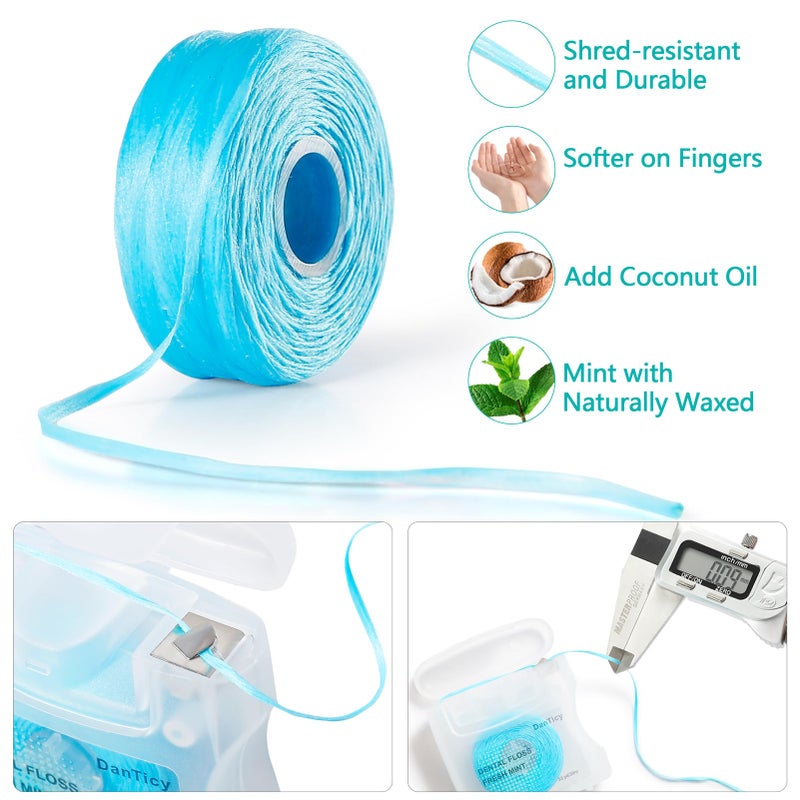 DanTicy Coconut-Oil Infused Woven Dental Floss,Deep Clean Natural Vegetable Waxed Floss,Extra Wide Cleaning and Slides Smoothly & Easily,PFAS Free | Mint Flavored(33 Yds x 2 Unit) - Image 4