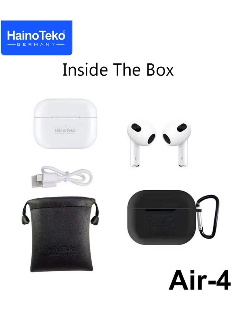 Haino Teko - Air4 Wireless Bluetooth Earphone with High Bass Sound Quality and Multifunctional Touch Control – Compatible with Android Phones, Sleek Design, Long Battery Life, Comfortable Fit, Perfect for Music, Calls, and Sports (White) - Image 1