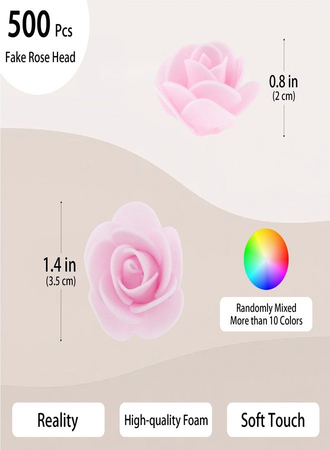 Vignor 500 Pcs 1.4 Inch Mini Artificial Flowers Head Bulk 5 in 1 Set Faux Foam Fake Small Rose Tiny Baby Flores Bouquet Cake Gift Home Decoration DIY Craft (Mixed Color) - Image 2
