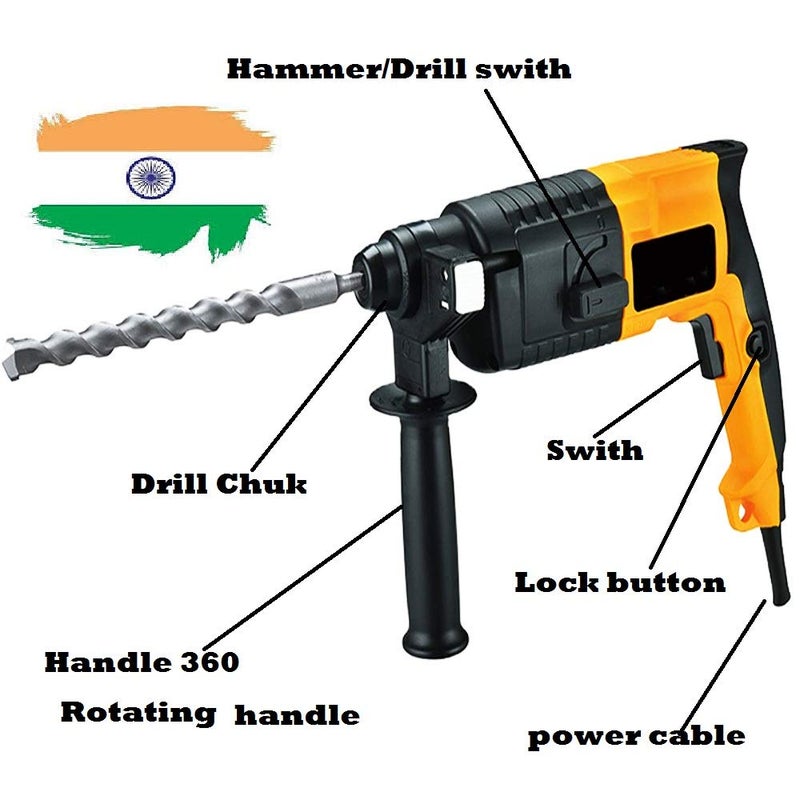 MLD GH20-25, SDS-Plus, 20MM, 800W Heavy Duty Rotary Hammer Drill, Safety Clutch 2 Functions with Vibration Control, and Drill Bits(Colours as per Availability) - Image 3