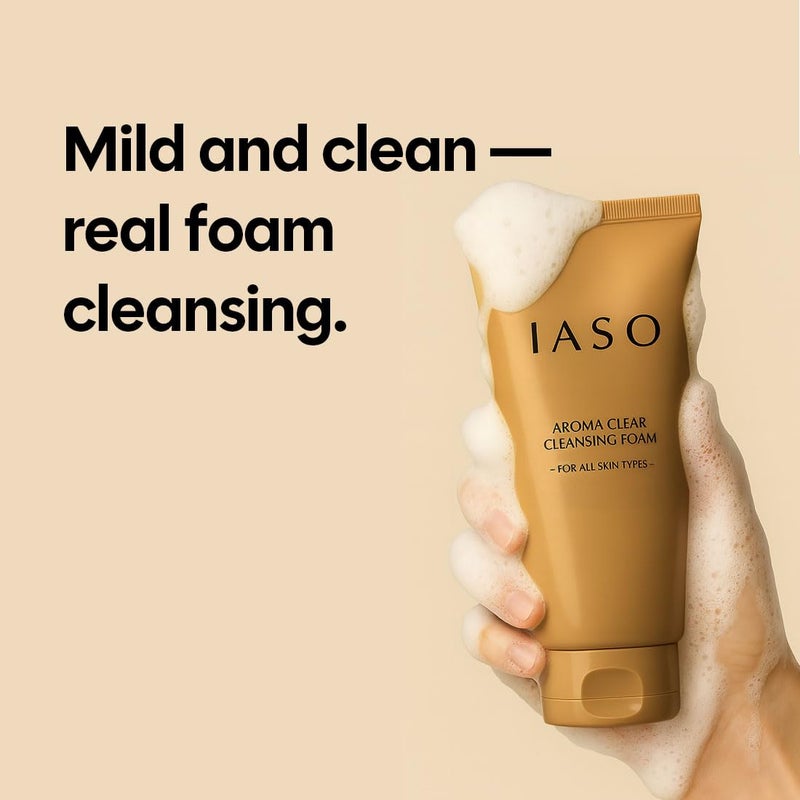 IASO Aroma Clear Cleansing Foam | Moisture-Retaining Korean Face Wash with Rose Water & Lavender, Rich Foaming Deep Cleanser & Makeup Remover, 5.29oz - Image 2