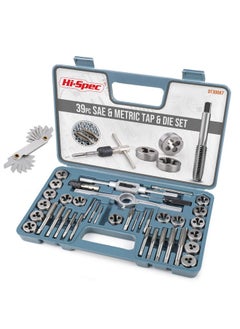 Hi-Spec Hi-Spec 39 Piece SAE & Metric Tap & Die Set. Complete M3 to M12 / #4 to 1/2in Fine & Coarse Tools to Cut, Chase and Thread with Screw Pitch Gauge in a Tray Case  - Image 1