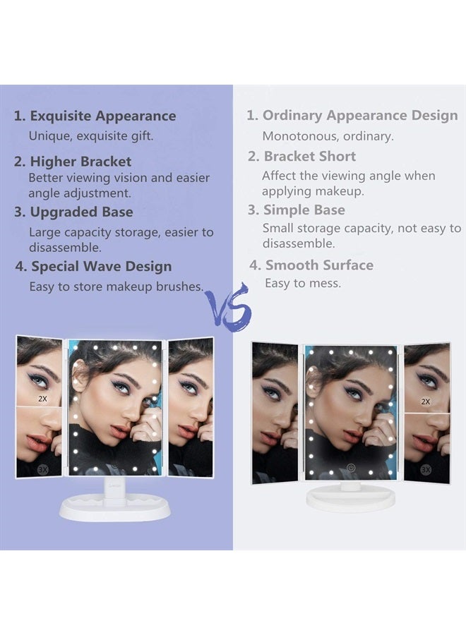 DeWEISN Trifold Lighted Vanity Makeup Mirror with 21 LEDs Lights,1x/2x/3x Magnification and Touch Screen Dimming,Two Power Supplies Makeup Mirror, Gift for Women - Image 4