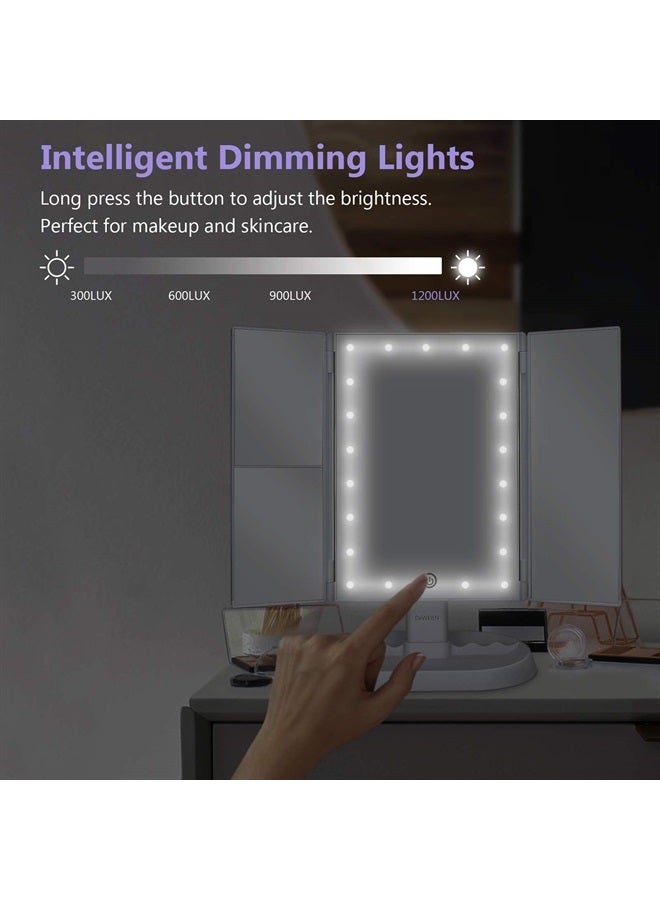 DeWEISN Trifold Lighted Vanity Makeup Mirror with 21 LEDs Lights,1x/2x/3x Magnification and Touch Screen Dimming,Two Power Supplies Makeup Mirror, Gift for Women - Image 5