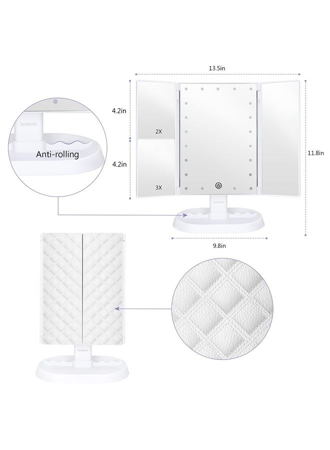 DeWEISN Trifold Lighted Vanity Makeup Mirror with 21 LEDs Lights,1x/2x/3x Magnification and Touch Screen Dimming,Two Power Supplies Makeup Mirror, Gift for Women - Image 2