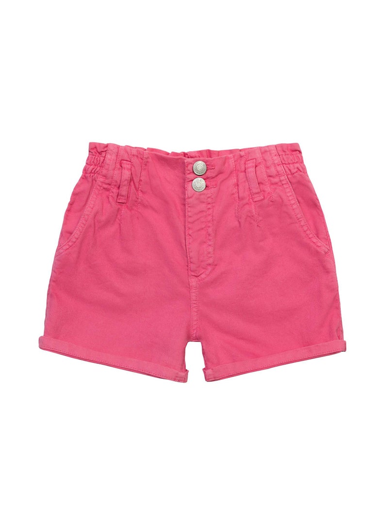MINOTI Kids Girls Twill Shorts with Elastic Waist and Button Front  - Image 1