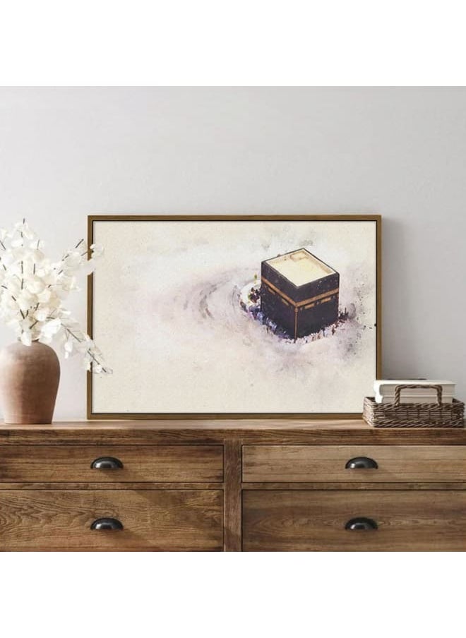 Abstract framed portrait of drawing of the kaaba prayer in mecca 120x80