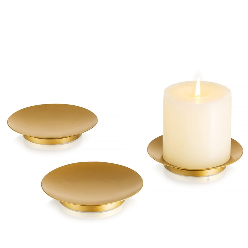 Inweder Pillar Plate Candle Holder Gold Candle Plates and Trays for Pillar Candles Iron Pedestal Stand Decorative for Led Tealight Home Weddings Table Party Decor Set of 3 - Image 2