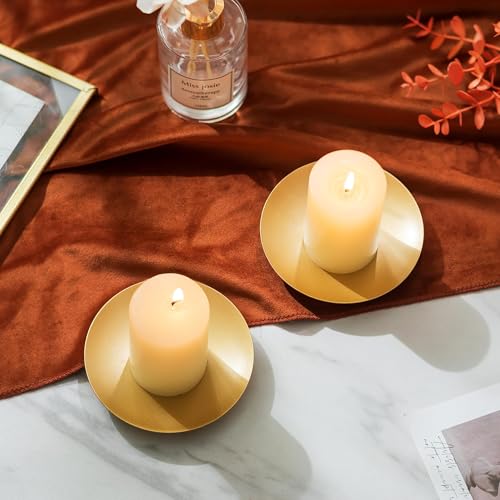 Inweder Pillar Plate Candle Holder Gold Candle Plates and Trays for Pillar Candles Iron Pedestal Stand Decorative for Led Tealight Home Weddings Table Party Decor Set of 3 - Image 3