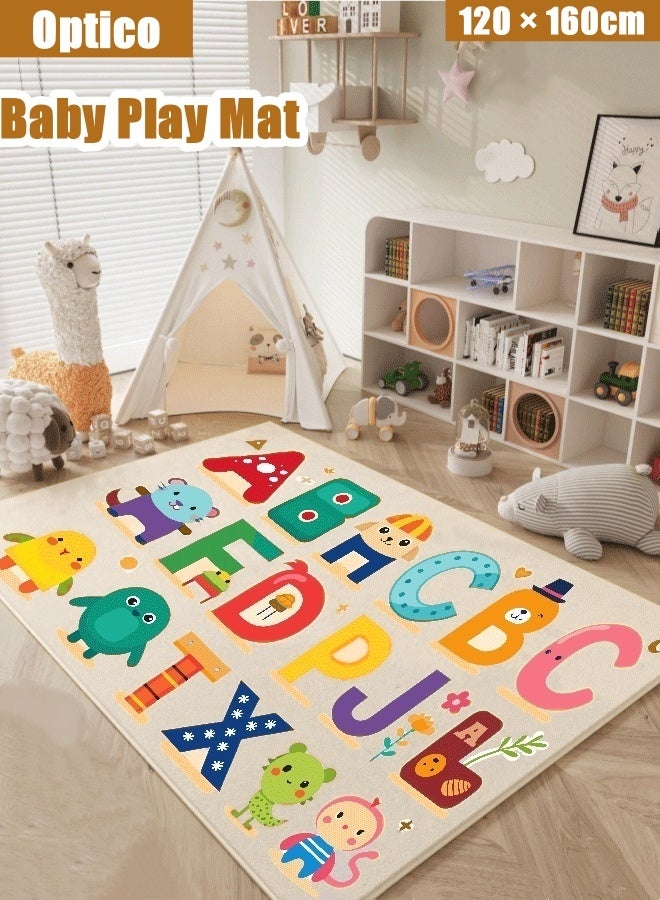 Optico ABC Kids Play Mat, Alphabet and Animals Carpet Kids Rug 120x160cm Children's Educational Play Mat Non-Slip Baby Learning Space Mat ABC Mat Area Rug for Living Room Playroom Bathroom Decor - Image 1