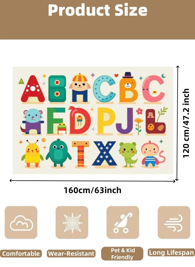 Optico ABC Kids Play Mat, Alphabet and Animals Carpet Kids Rug 120x160cm Children's Educational Play Mat Non-Slip Baby Learning Space Mat ABC Mat Area Rug for Living Room Playroom Bathroom Decor - Image 2