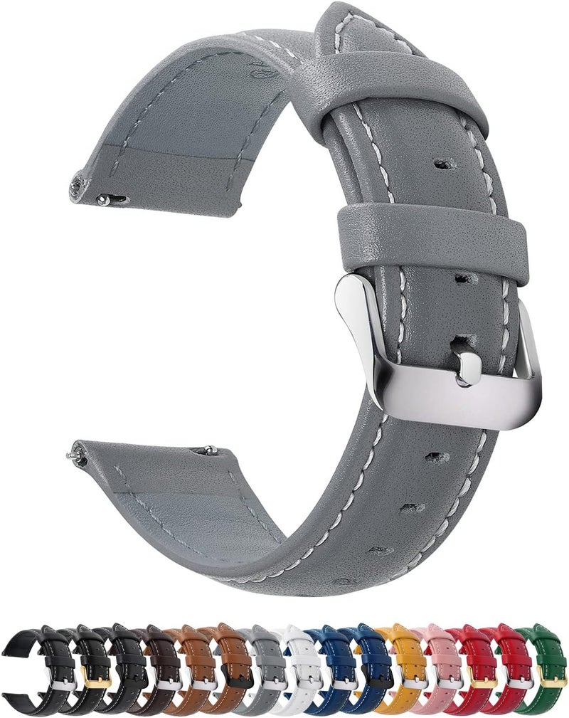 Fullmosa Watch Strap 20mm 18mm 19mm 22mm 24mm,Axus Genuine Leather Watch Band with Quick Release for Men Women,20mm Grey - Image 1