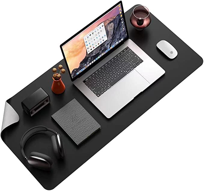 Aropana Vegan Leather Desk Mat | Large Reversible Mouse Pad & Computer Table Protector | Dual-Side Waterproof Extended Laptop Pad with Edge-Stitched Design (90x45CM, Black and Grey) - Image 4