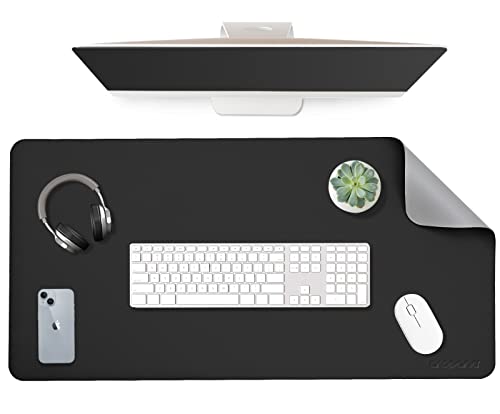 Aropana Vegan Leather Desk Mat | Large Reversible Mouse Pad & Computer Table Protector | Dual-Side Waterproof Extended Laptop Pad with Edge-Stitched Design (90x45CM, Black and Grey) - Image 1
