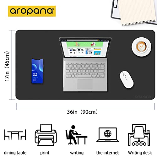 Aropana Vegan Leather Desk Mat | Large Reversible Mouse Pad & Computer Table Protector | Dual-Side Waterproof Extended Laptop Pad with Edge-Stitched Design (90x45CM, Black and Grey) - Image 2