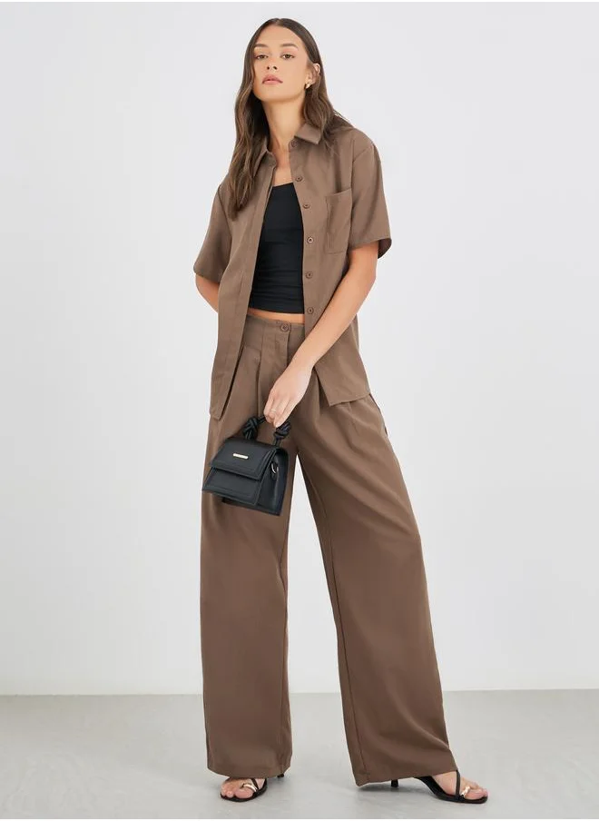 ستايلي Styli Spread Collar Short Sleeve Shirt and Pants Co-Ords