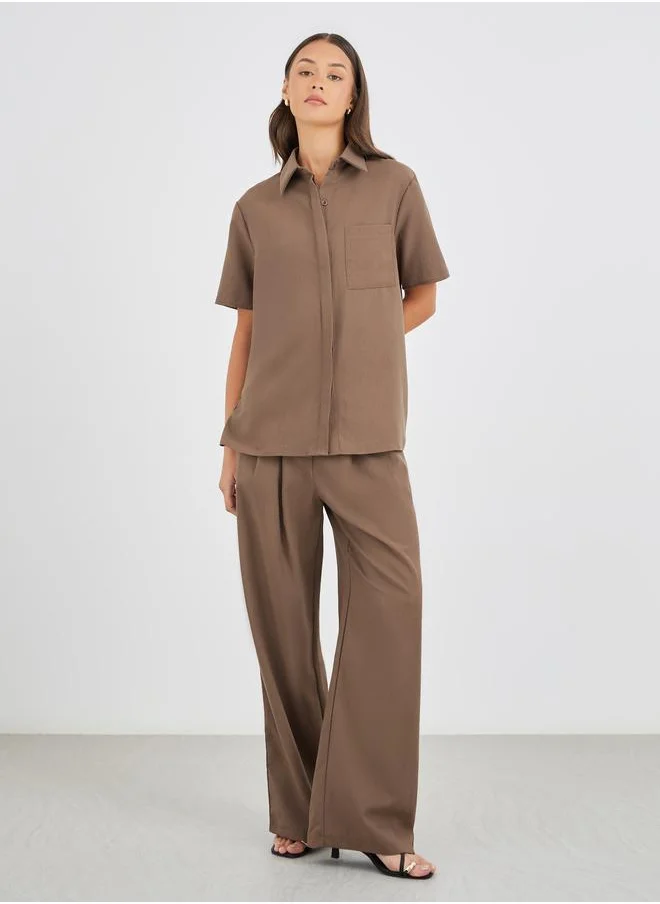 ستايلي Styli Spread Collar Short Sleeve Shirt and Pants Co-Ords