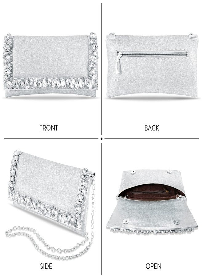 Aheli Clutch Purses Gift for Women Wedding Handmade Evening bags Party Bridal Clutch, Silver Color, Onesize - Image 4