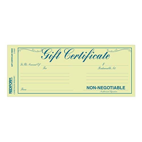Rediform Gift Certificate Pack, 25 Duplicates with Envelopes, 3.625" x 9.5", Numbered, Blue/Gold (98002) - Image 2