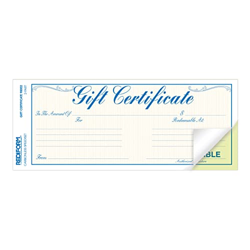Rediform Gift Certificate Pack, 25 Duplicates with Envelopes, 3.625" x 9.5", Numbered, Blue/Gold (98002) - Image 3