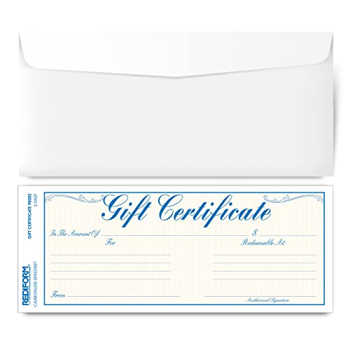 Rediform Gift Certificate Pack, 25 Duplicates with Envelopes, 3.625" x 9.5", Numbered, Blue/Gold (98002) - Image 4