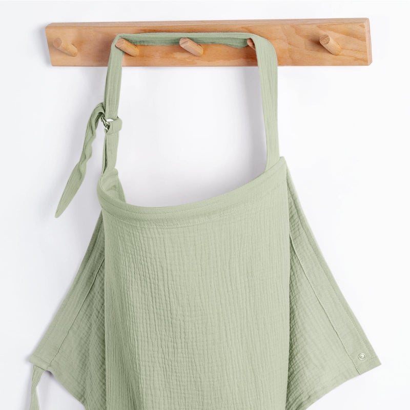 Blissful Diary Muslin Nursing Cover for Breastfeeding, Breathable Breastfeeding Cover up with Arch Neckline for Women, Nursing Apron(Sage Green) - Image 1