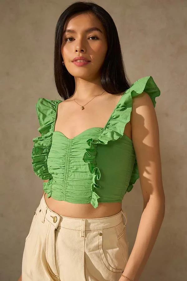 فيرجيو بلوزة فيرجيو بنقشة الكتان والكشكشة