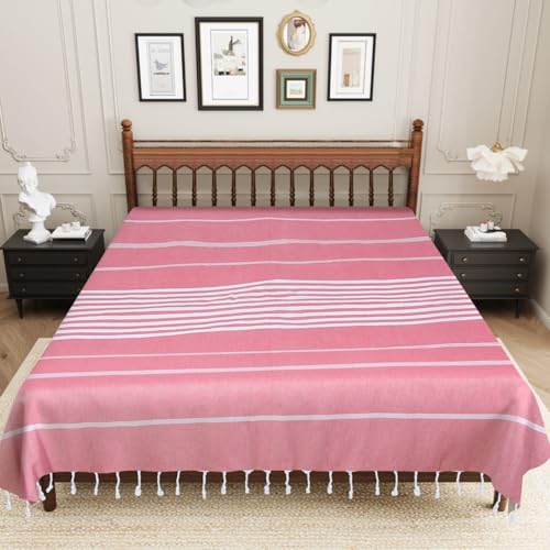 Värde Handmade Double Bedsheet 210 TC | Without Pillow Cover | Handloom Cotton Bedsheets for Double Bed | Double Bedsheet for Summer (Size 90X100 Inches, 7.5 x 8.3 Feet (Light Mauve, King Size) - Image 2