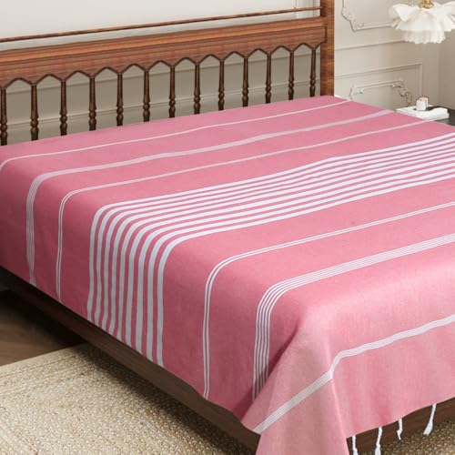 Värde Handmade Double Bedsheet 210 TC | Without Pillow Cover | Handloom Cotton Bedsheets for Double Bed | Double Bedsheet for Summer (Size 90X100 Inches, 7.5 x 8.3 Feet (Light Mauve, King Size) - Image 1