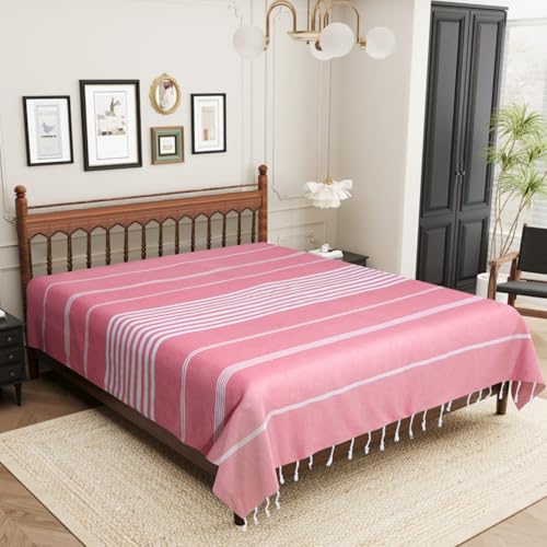 Värde Handmade Double Bedsheet 210 TC | Without Pillow Cover | Handloom Cotton Bedsheets for Double Bed | Double Bedsheet for Summer (Size 90X100 Inches, 7.5 x 8.3 Feet (Light Mauve, King Size) - Image 3